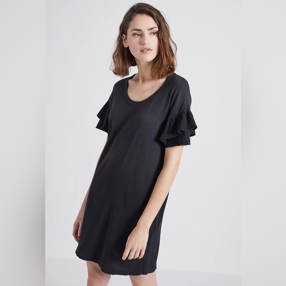 Current Elliott Ruffle Short Sleeve Roadie Washed Black T-Shirt Dress EUC 0/XS - Picture 2 of 12